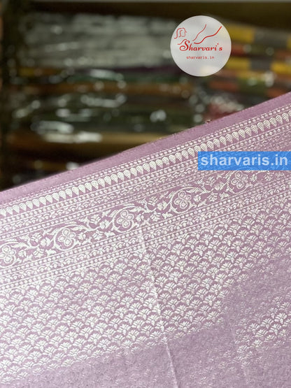 Baby Pink Kubera Pattu/ Semi Silk Saree with Silver Zari Work