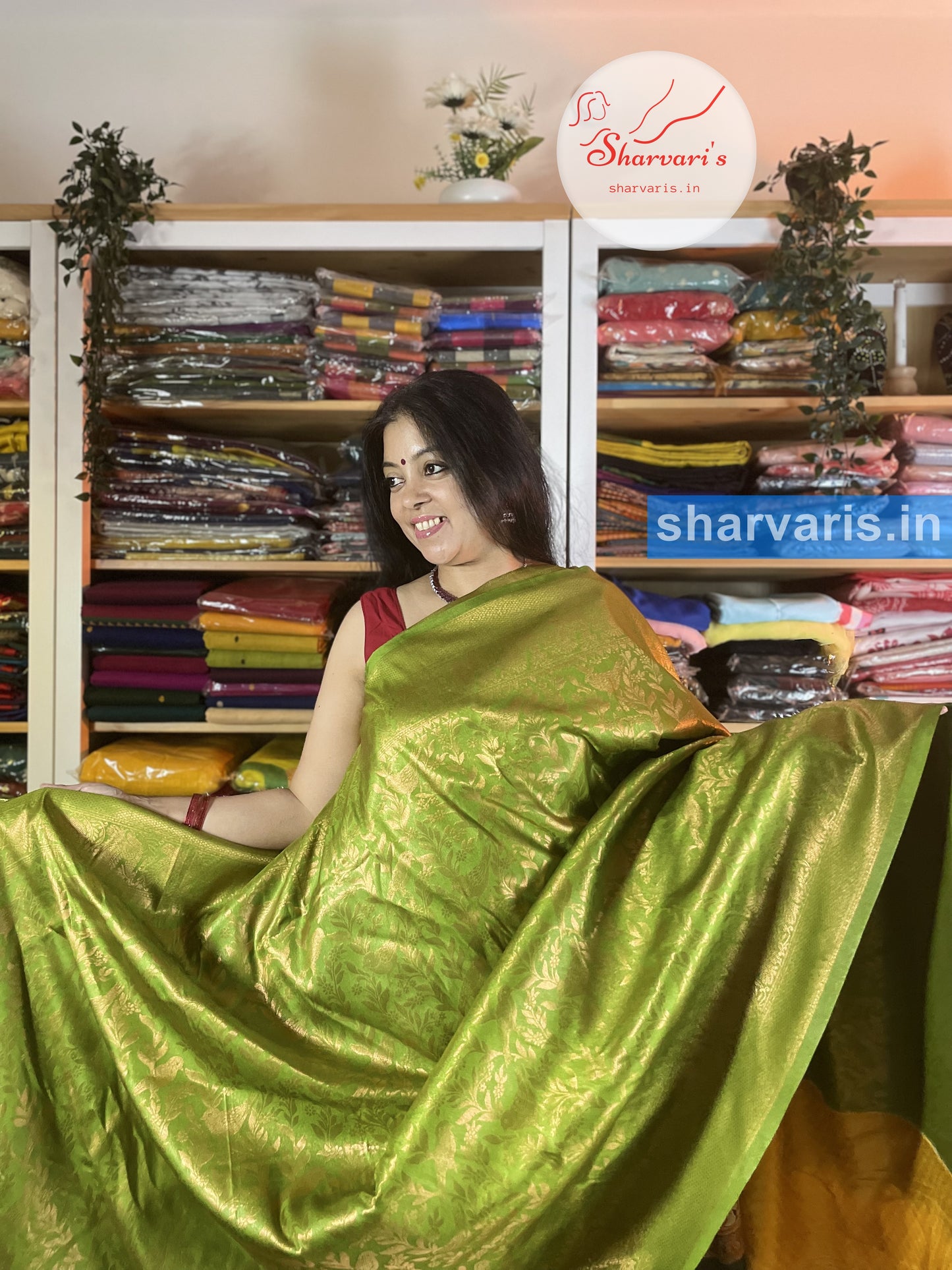 Parrot Green and Turmeric Yellow Kubera Pattu/ Semi Silk Saree