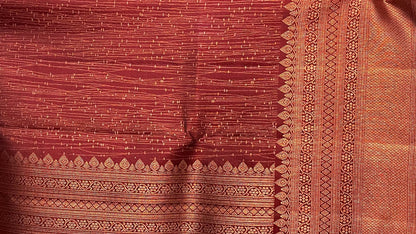 Maroon Pure Kanchipuram Silk Saree with Copper Zari Work