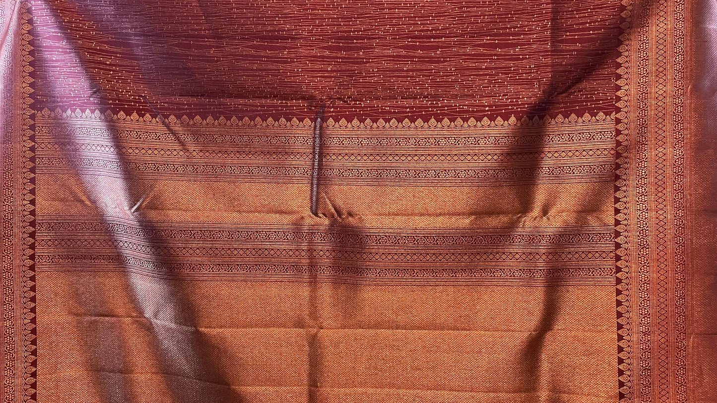 Maroon Pure Kanchipuram Silk Saree with Copper Zari Work