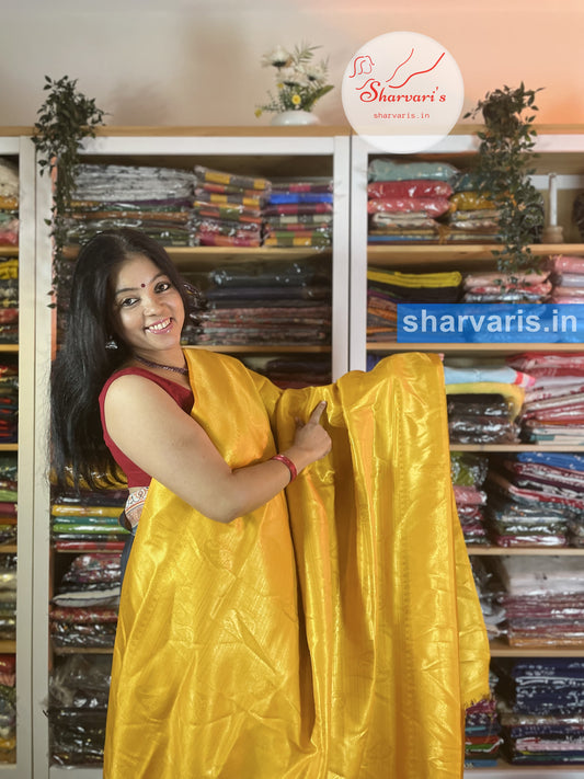 Yellow Kubera Pattu/Semi Silk Saree