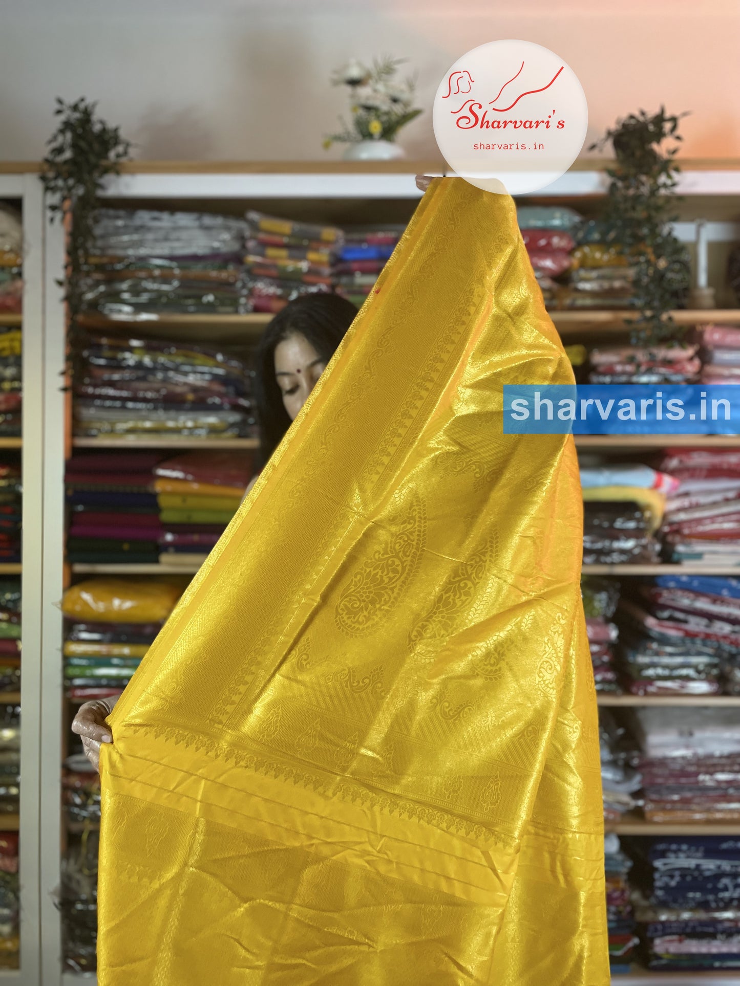 Yellow Kubera Pattu/Semi Silk Saree