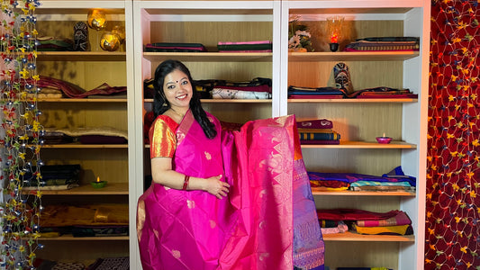 Fuchsia Pink and Royal Blue Kanchipuram Silk Saree