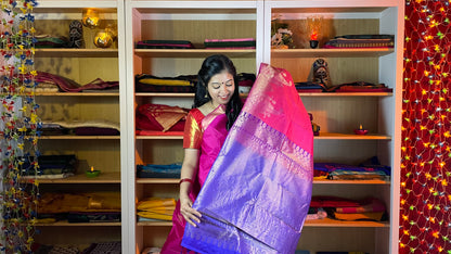 Fuchsia Pink and Royal Blue Kanchipuram Silk Saree