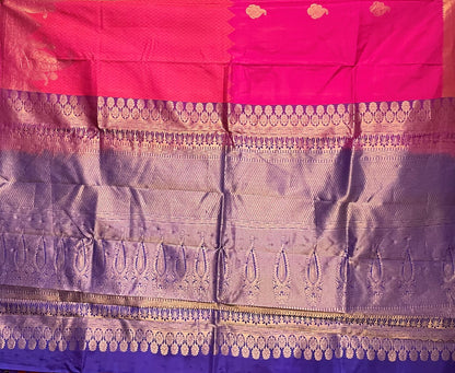 Fuchsia Pink and Royal Blue Kanchipuram Silk Saree