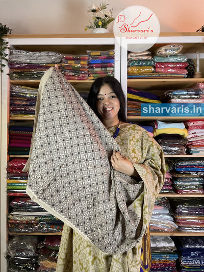 Mehendi Green and White Kalamkari Cotton Saree