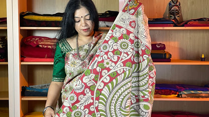 Off White Kalamkari Cotton Daily Wear Saree with Floral Motifs