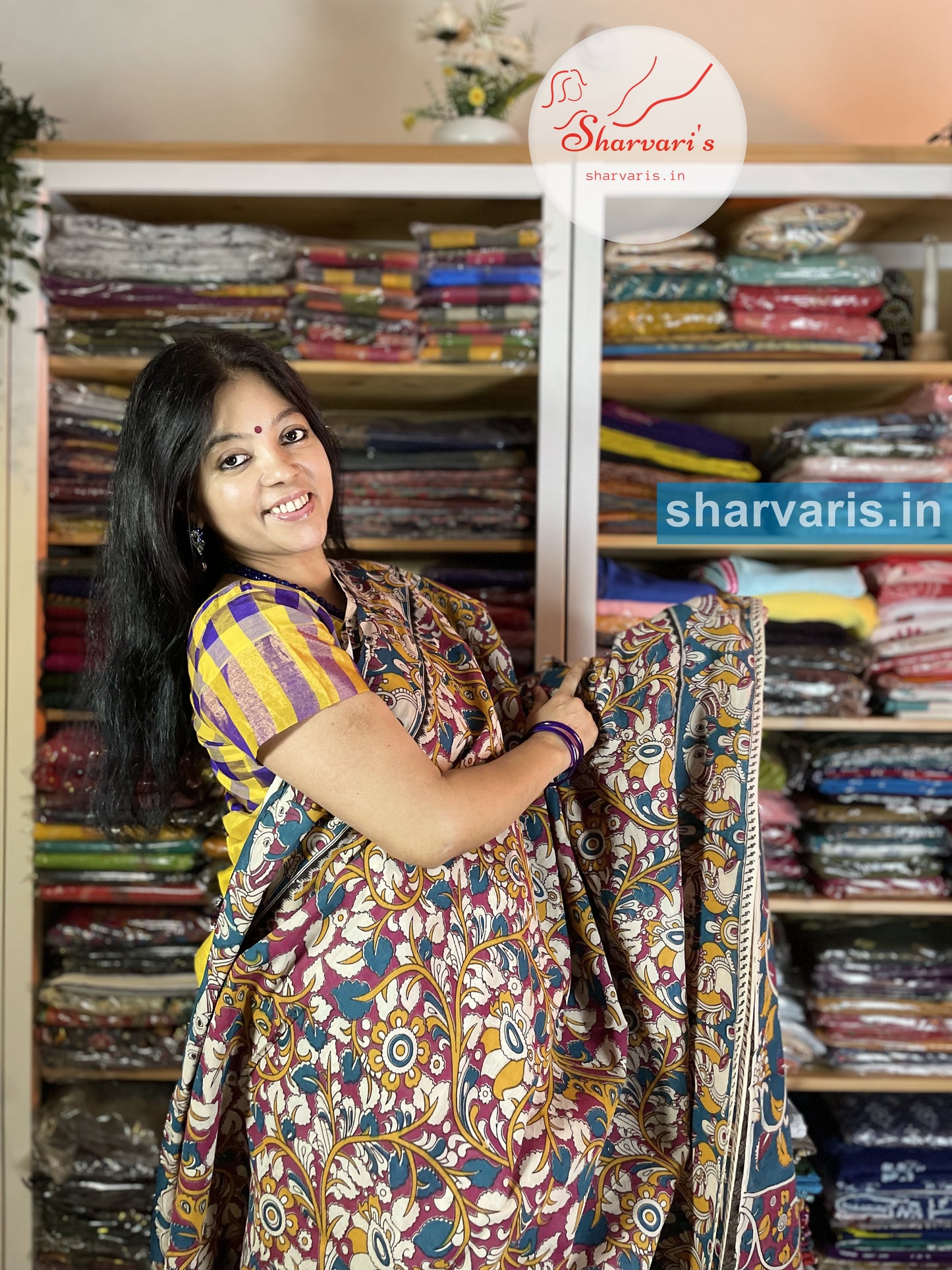 Magenta and Peacock Blue Kalamkari Cotton Saree