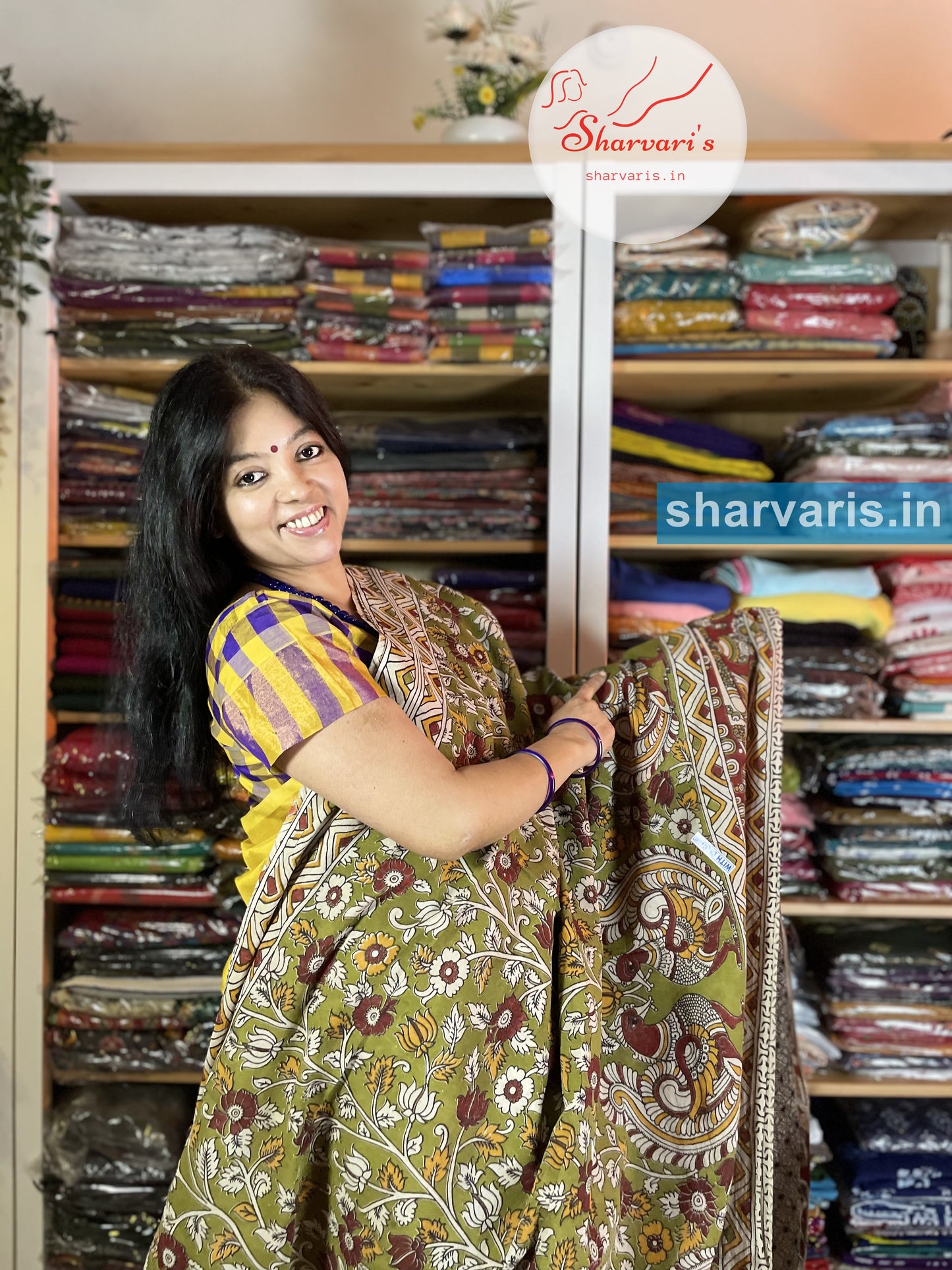 Mehendi Green Kalamkari Cotton Saree