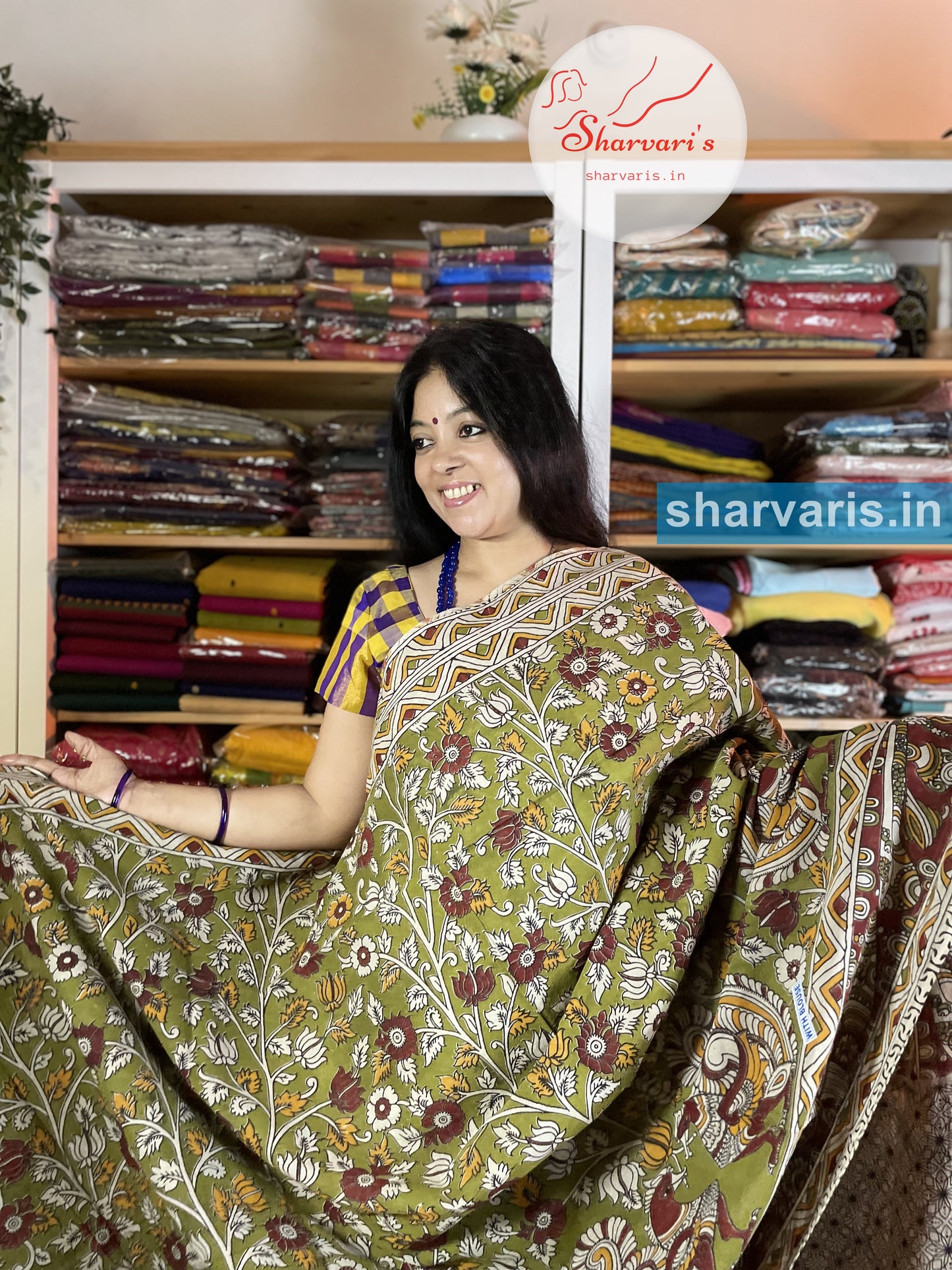 Mehendi Green Kalamkari Cotton Saree