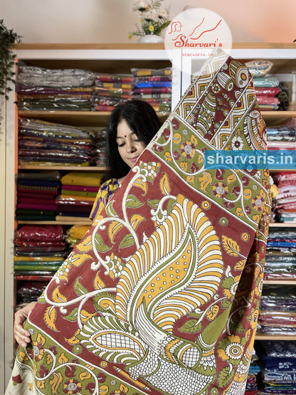 Mehendi Green Kalamkari Cotton Saree