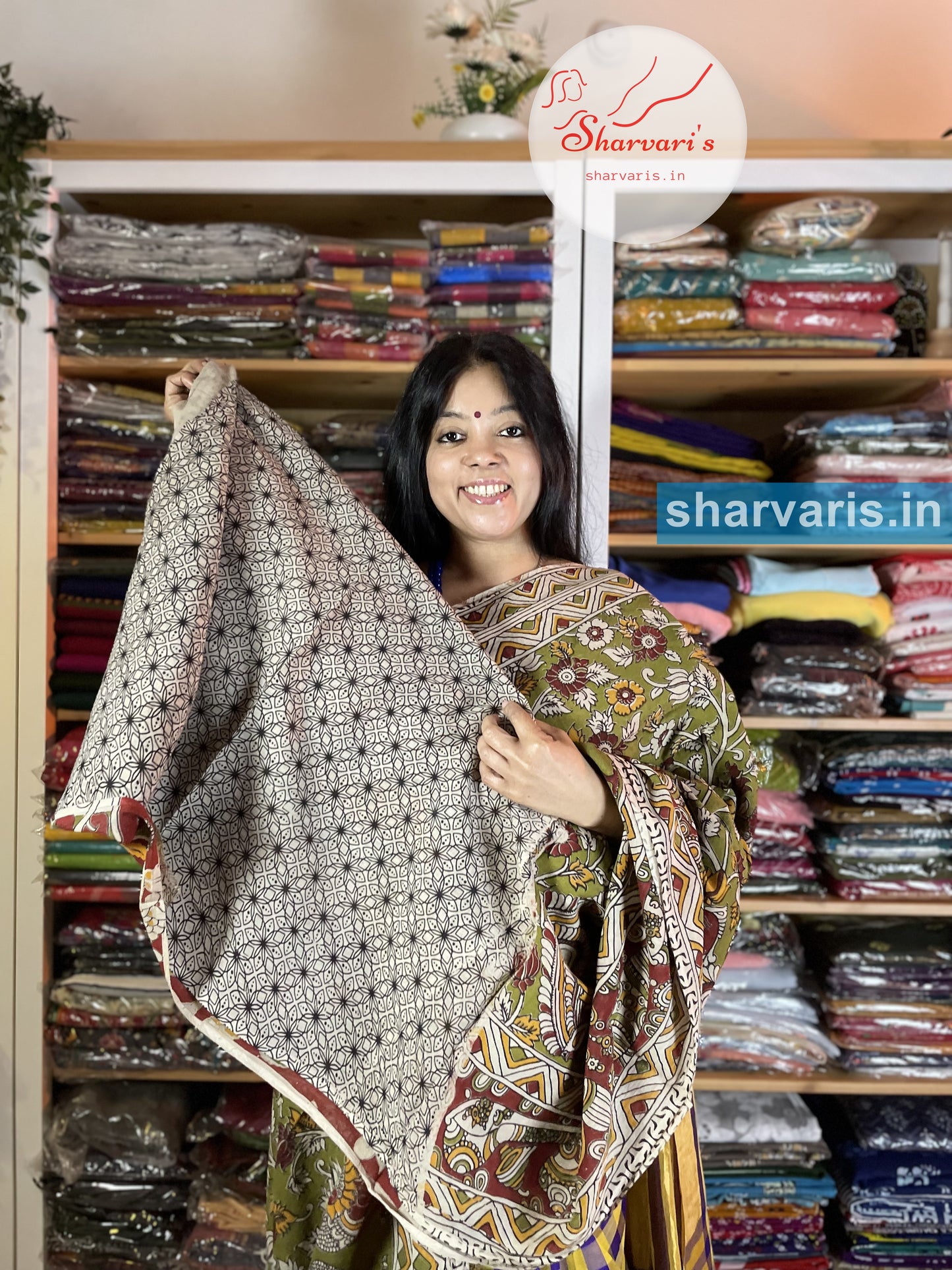 Mehendi Green Kalamkari Cotton Saree