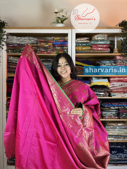 Fuchsia Pink Lichi Silk/Semi Silk Saree