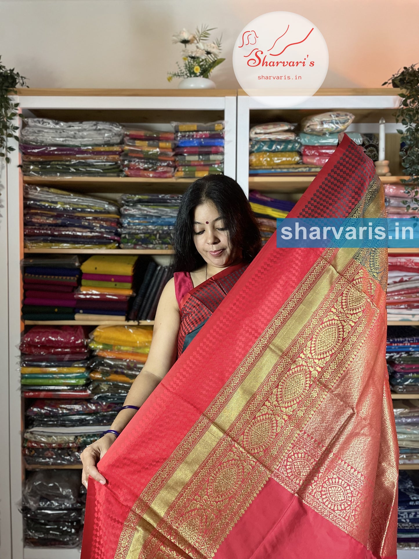 Bottle Green and Red Lichi Silk/Semi Silk Saree