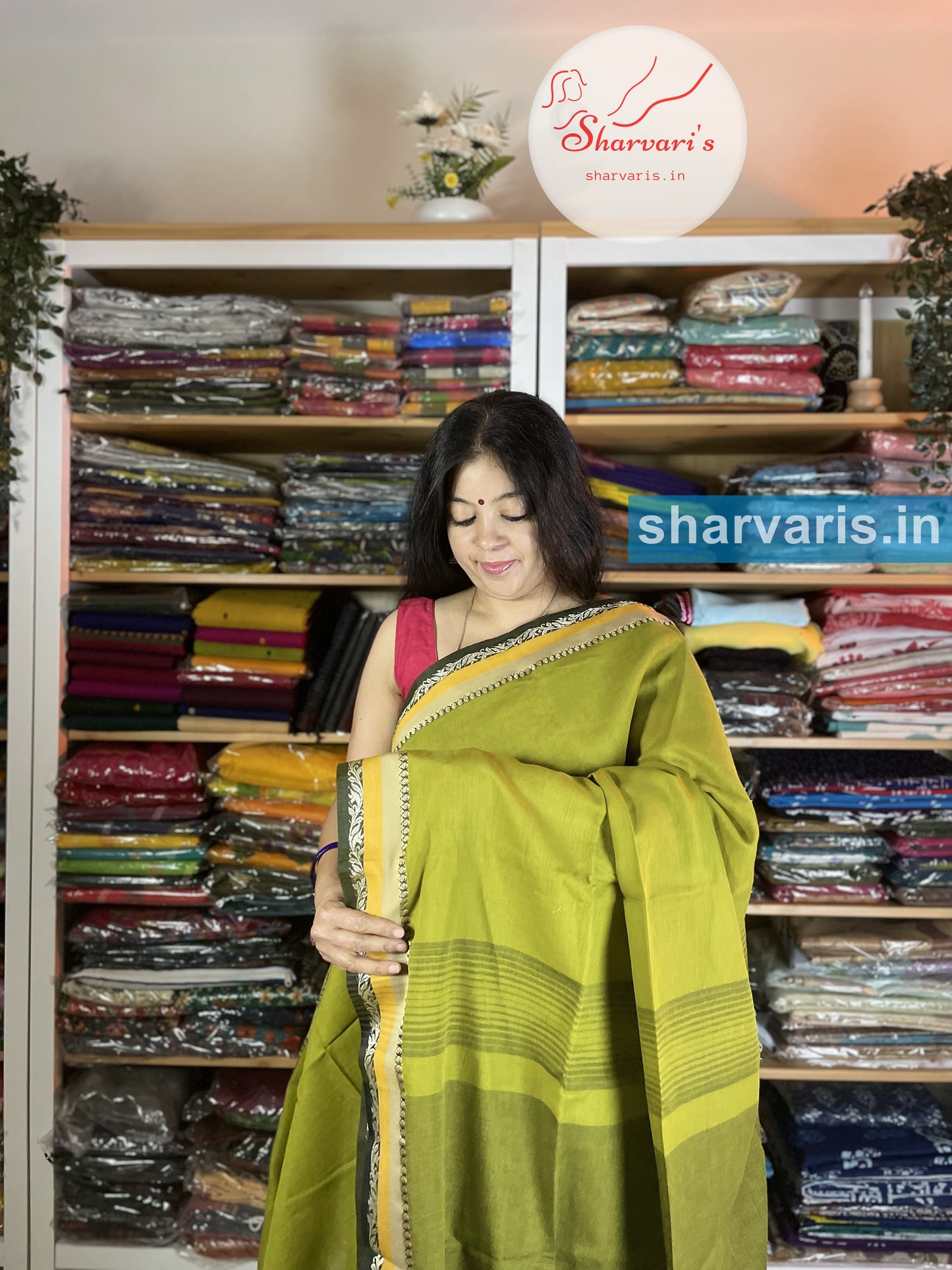 Olive Green Soft Bengal Cotton Saree with Premium Thread Work