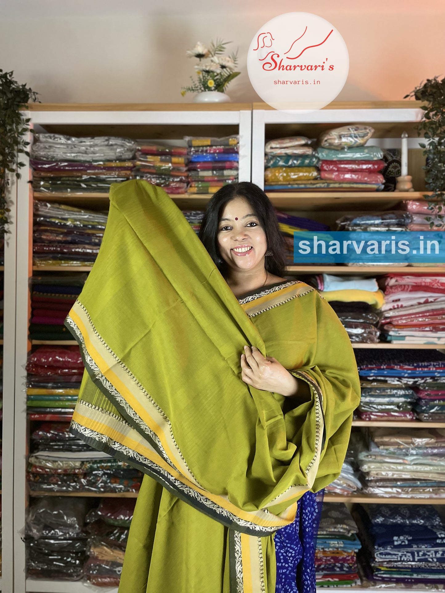 Olive Green Soft Bengal Cotton Saree with Premium Thread Work