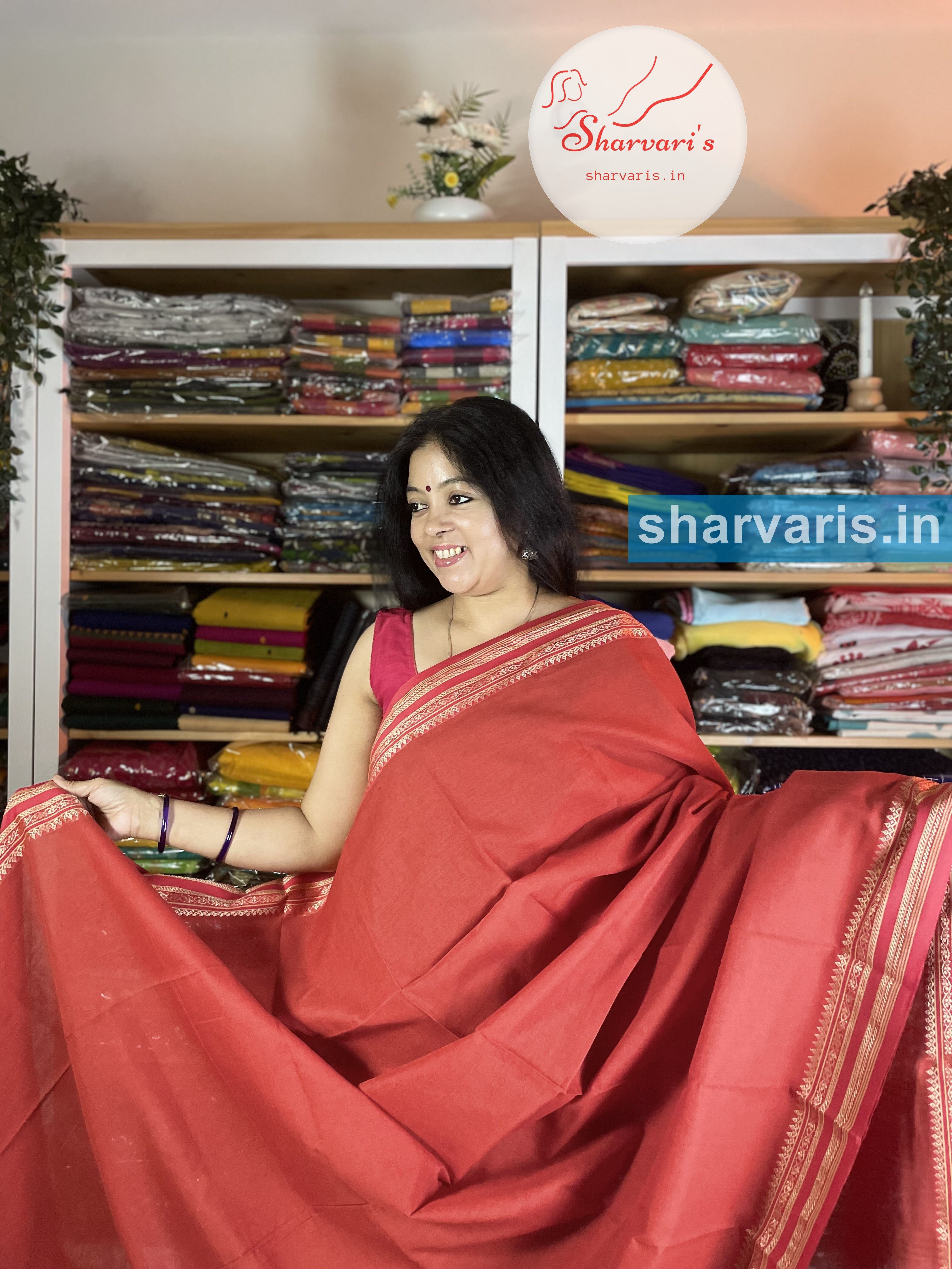 Bengal Cotton Handloom Saree with 'mantra' print border - Digiloom