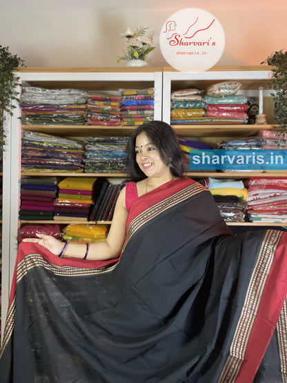 Black and Red Soft Bengal Cotton Saree with Trendy Borders