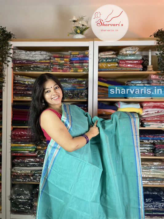 Teal Green Bengal Cotton Saree