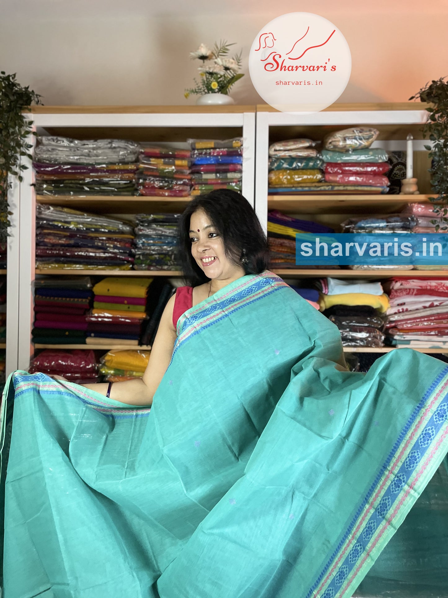 Teal Green Bengal Cotton Saree