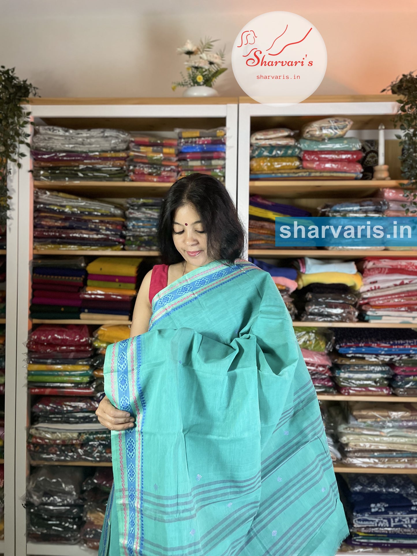 Teal Green Bengal Cotton Saree