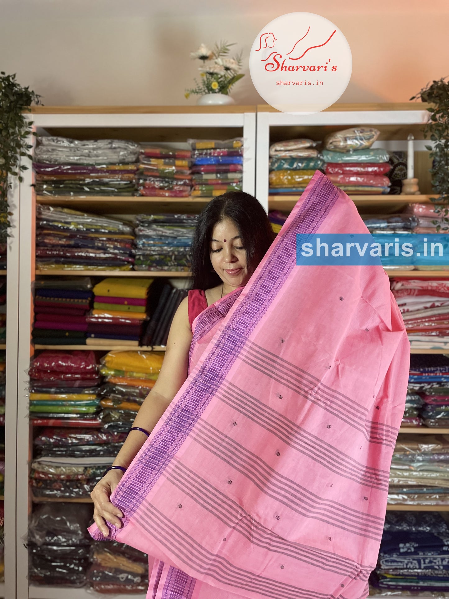 Pink and Blue Soft Bengal Cotton Saree