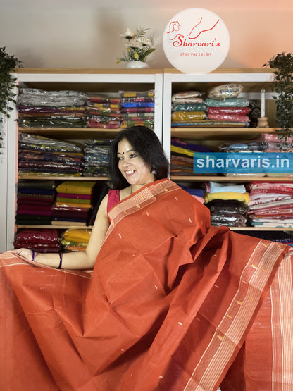 Brick Red Soft Bengal Cotton Saree