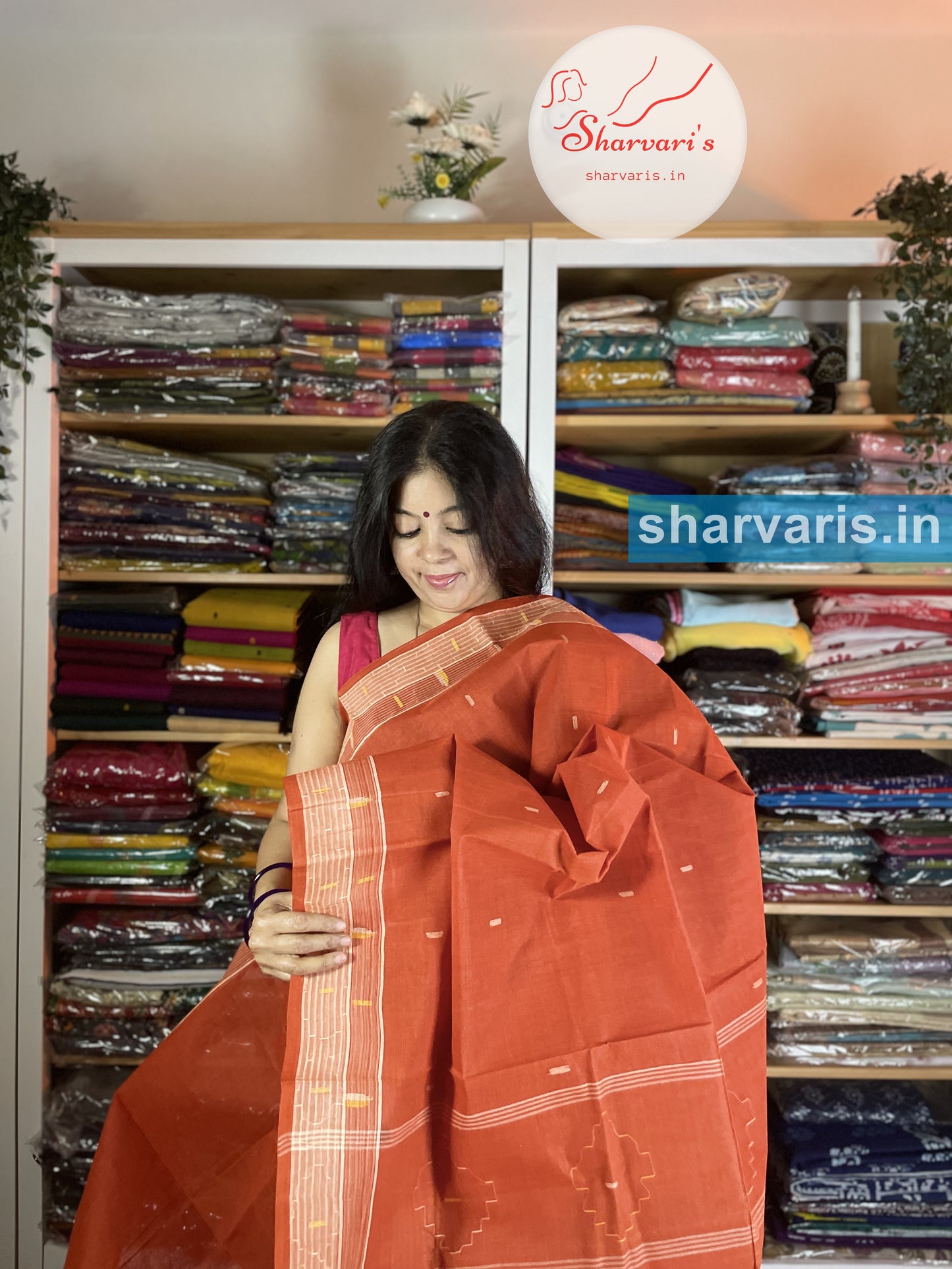 Brick Red Soft Bengal Cotton Saree