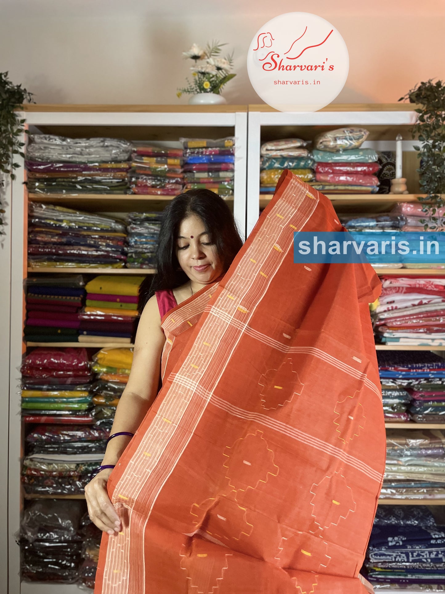 Brick Red Soft Bengal Cotton Saree