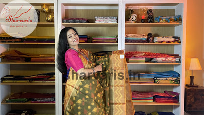 Mehendi Green and Brown Pochampally Silk Cotton