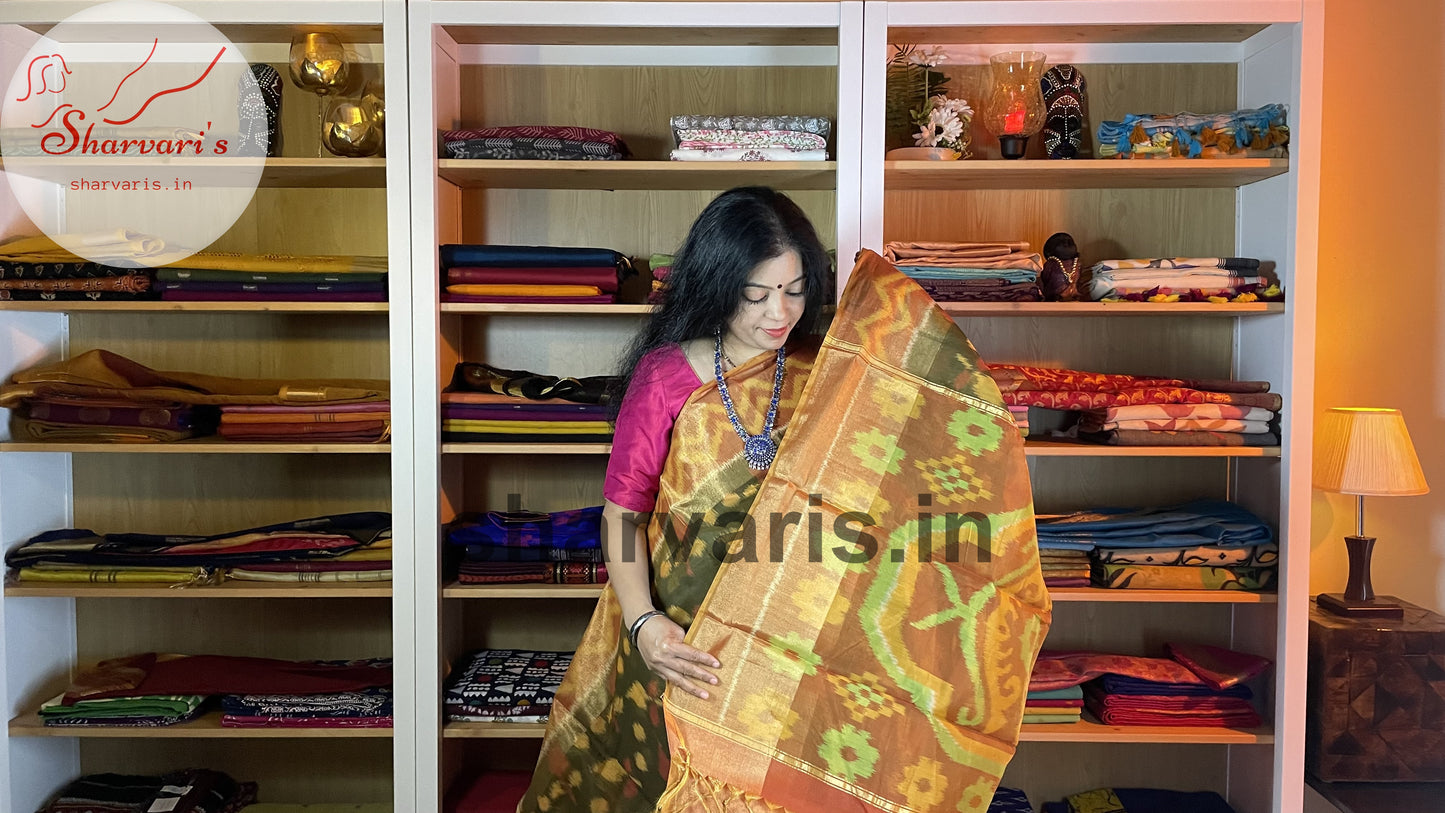 Mehendi Green and Brown Pochampally Silk Cotton