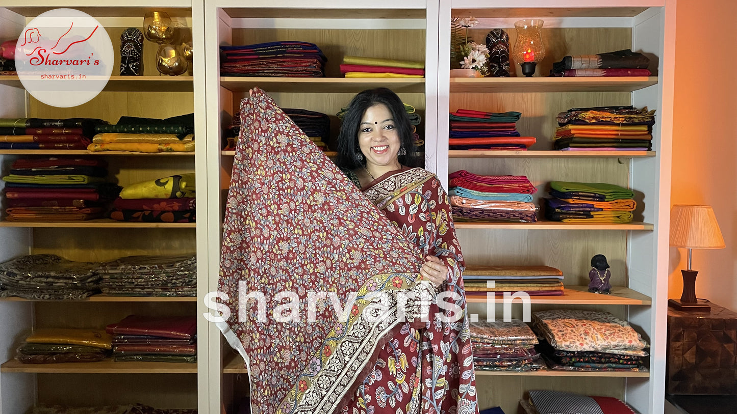 Maroon Pure Georgette Saree with Chikankari Borders