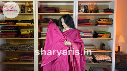 Fuchsia Pink Pure Kanchipuram Silk Saree with Gold Zari Motifs