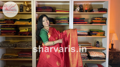 Pure Red and Gold 2 gm Zari Kanchipuram Silk Saree