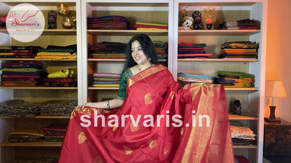 Pure Red and Gold 2 gm Zari Kanchipuram Silk Saree