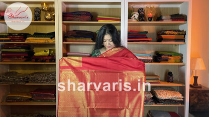 Pure Red and Gold 2 gm Zari Kanchipuram Silk Saree