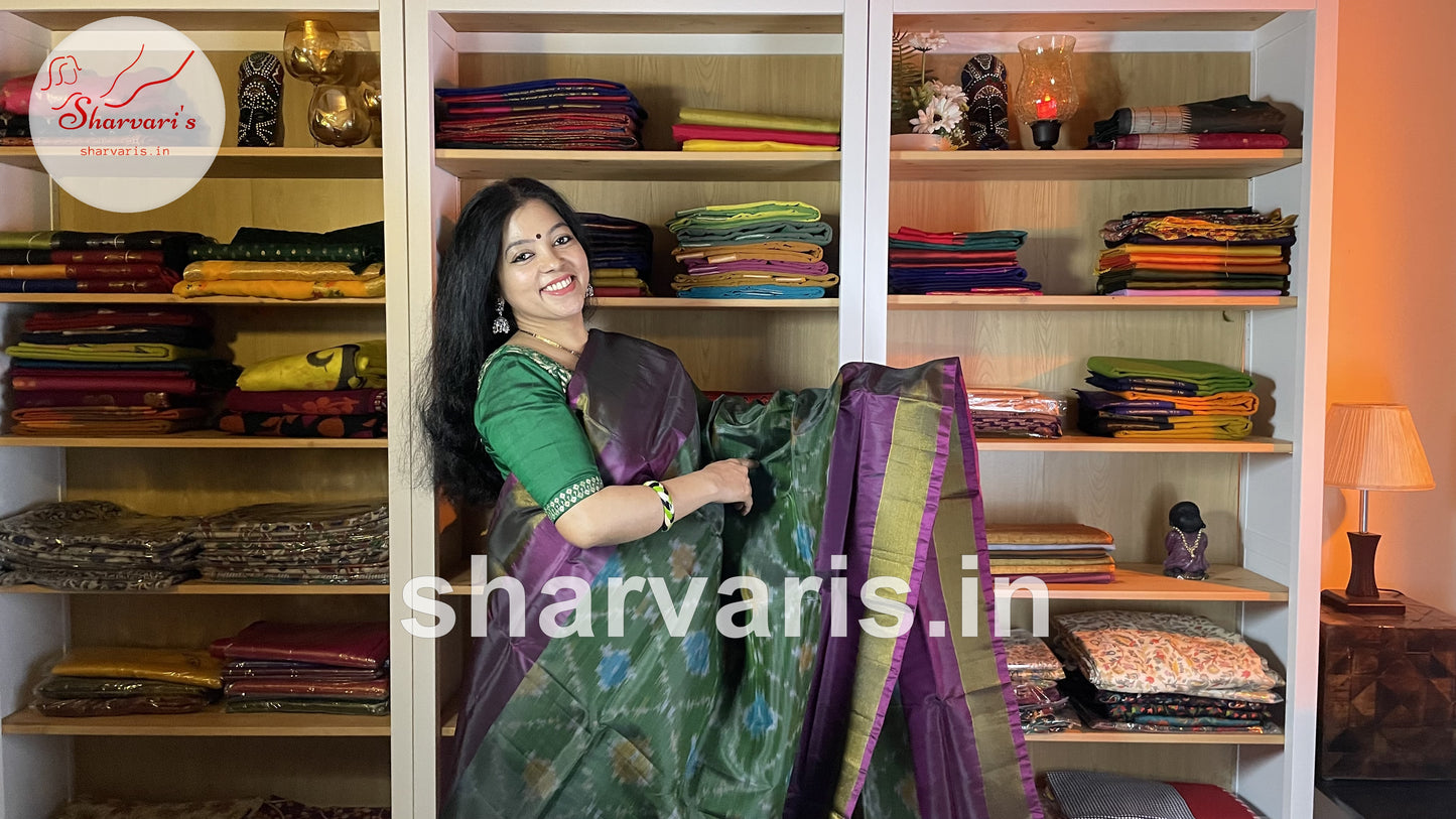 Pine Green Uppada Soft Silk Saree with Pochampally Motifs