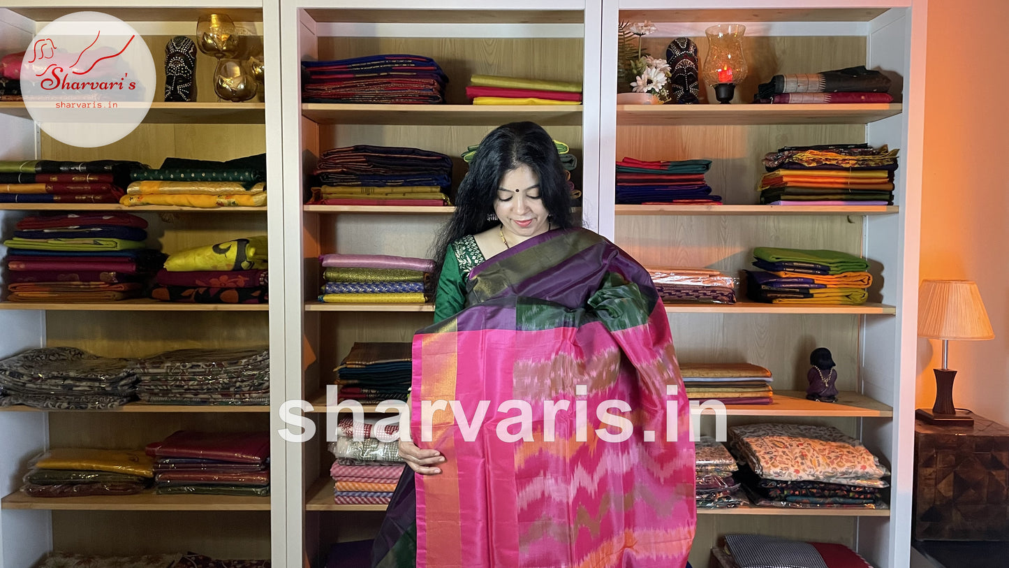 Pine Green Uppada Soft Silk Saree with Pochampally Motifs