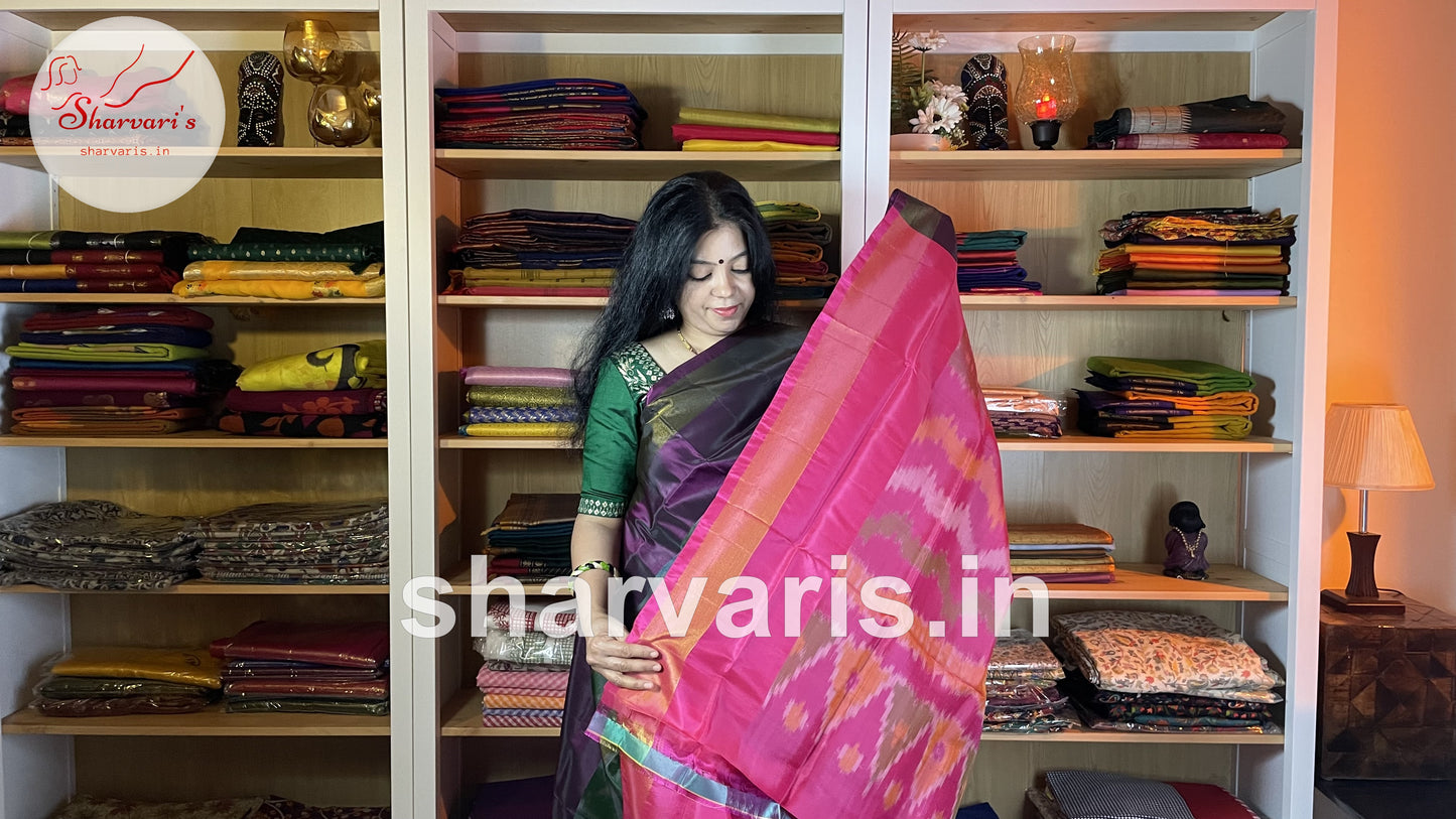 Pine Green Uppada Soft Silk Saree with Pochampally Motifs