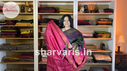 Pine Green Uppada Soft Silk Saree with Pochampally Motifs