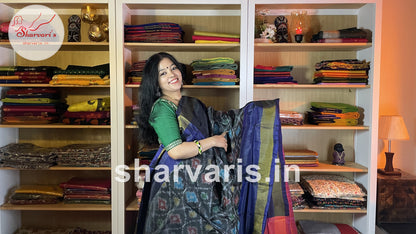 Greyish Black Uppada Soft Silk Saree with Pochampally Motifs