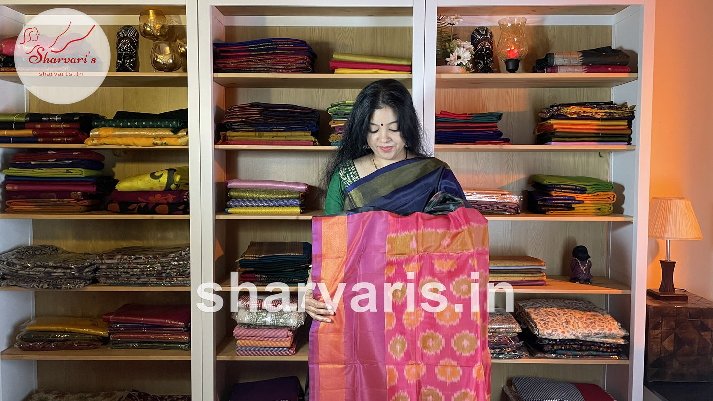 Greyish Black Uppada Soft Silk Saree with Pochampally Motifs