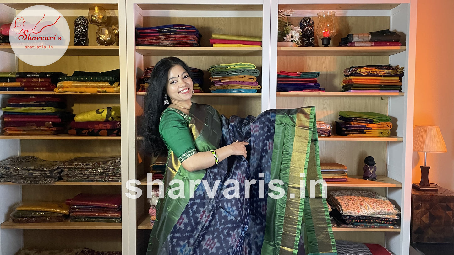 Navy Blue Uppada Silk Saree with Pochampally Motifs