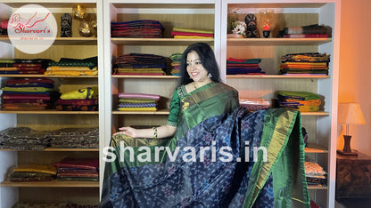 Navy Blue Uppada Silk Saree with Pochampally Motifs