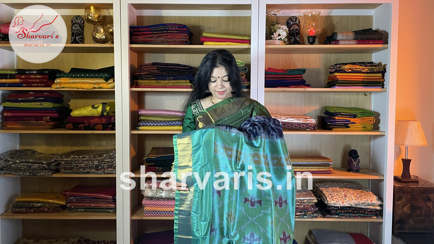 Navy Blue Uppada Silk Saree with Pochampally Motifs