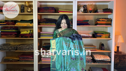 Navy Blue Uppada Silk Saree with Pochampally Motifs