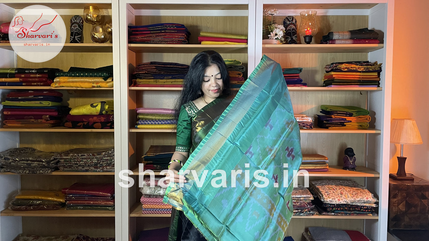 Navy Blue Uppada Silk Saree with Pochampally Motifs