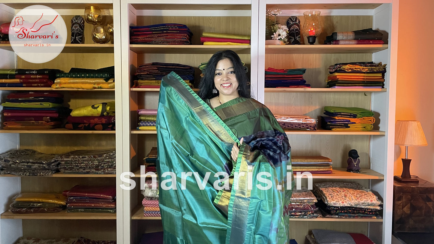 Navy Blue Uppada Silk Saree with Pochampally Motifs