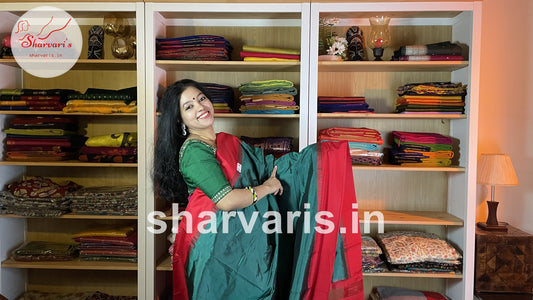 Green and Red Pure Gadwal Silk Saree