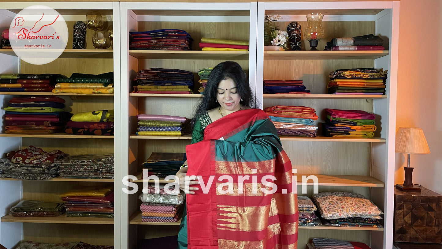 Green and Red Pure Gadwal Silk Saree